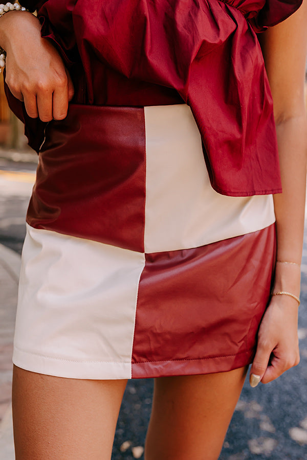 Varsity Squad Faux Leather Skort in Maroon