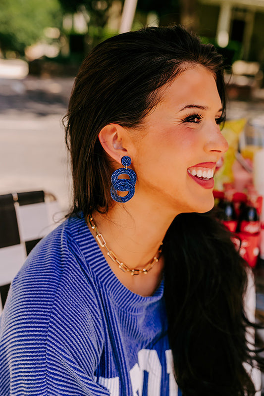 Major Icon Beaded Earrings In Navy