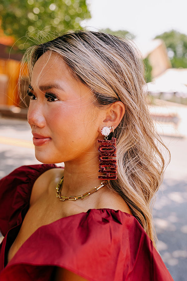 Touchdown Beaded Earrings In Wine