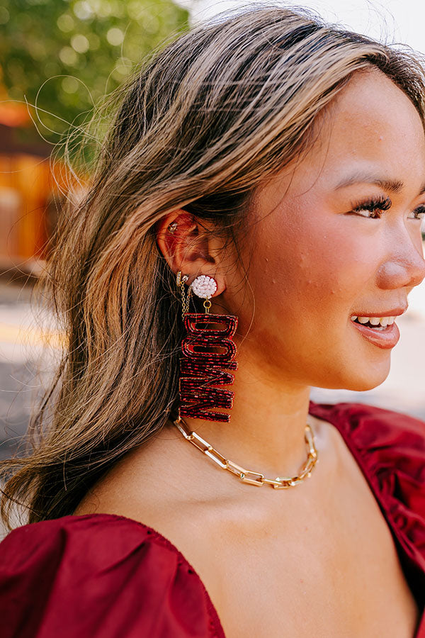 Touchdown Beaded Earrings In Wine