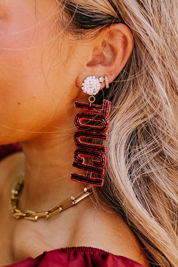 Touchdown Beaded Earrings In Wine