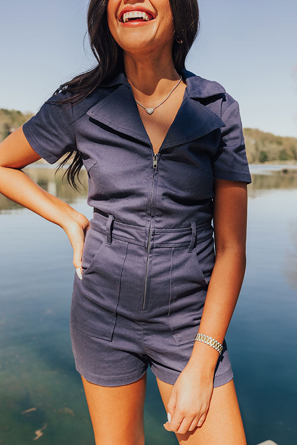 Stay Sophisticated Denim Romper In Navy