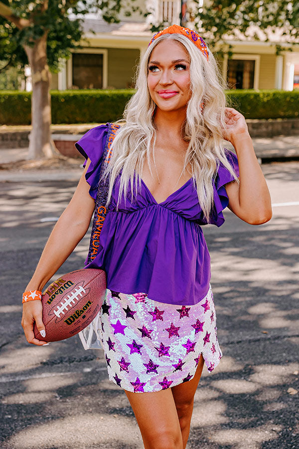 Stay Here Awhile Peplum Top In Purple