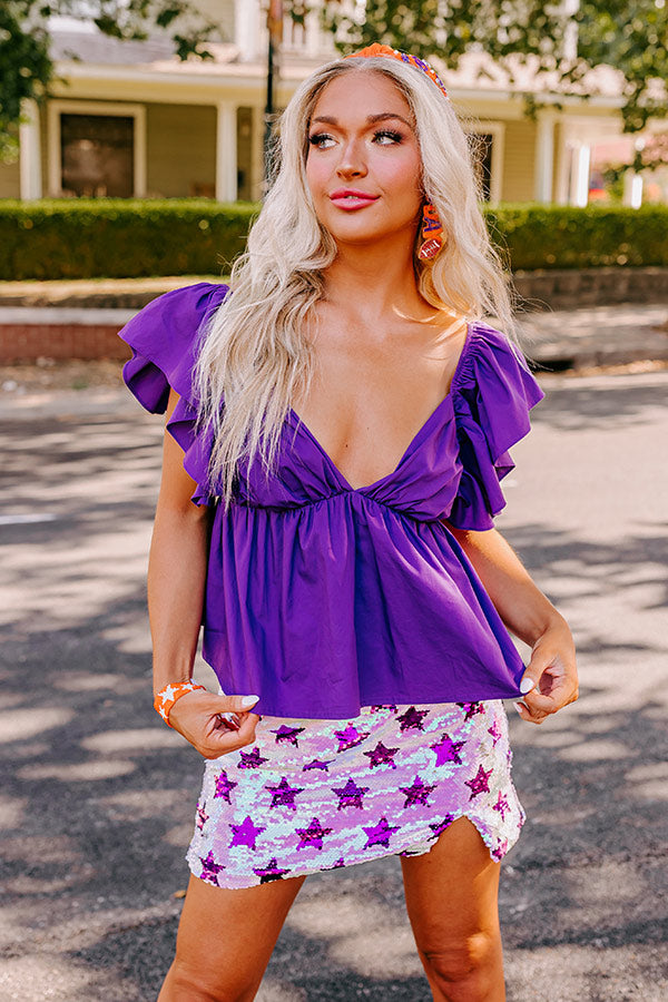 Stay Here Awhile Peplum Top In Purple