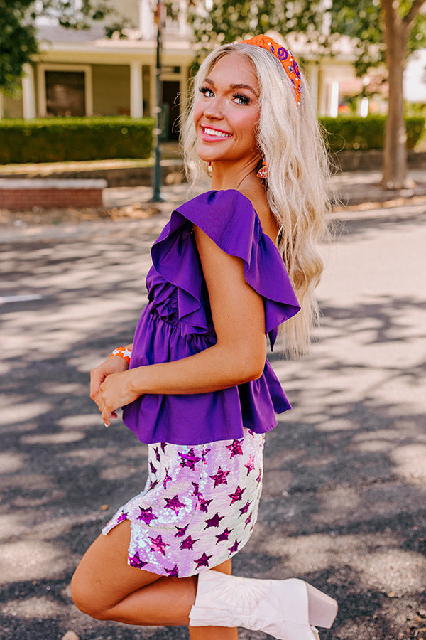 Stay Here Awhile Peplum Top In Purple