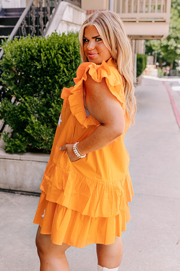 orange ruffle mini dress AKIRA Ariana Satin Ruffled Mini Dress
