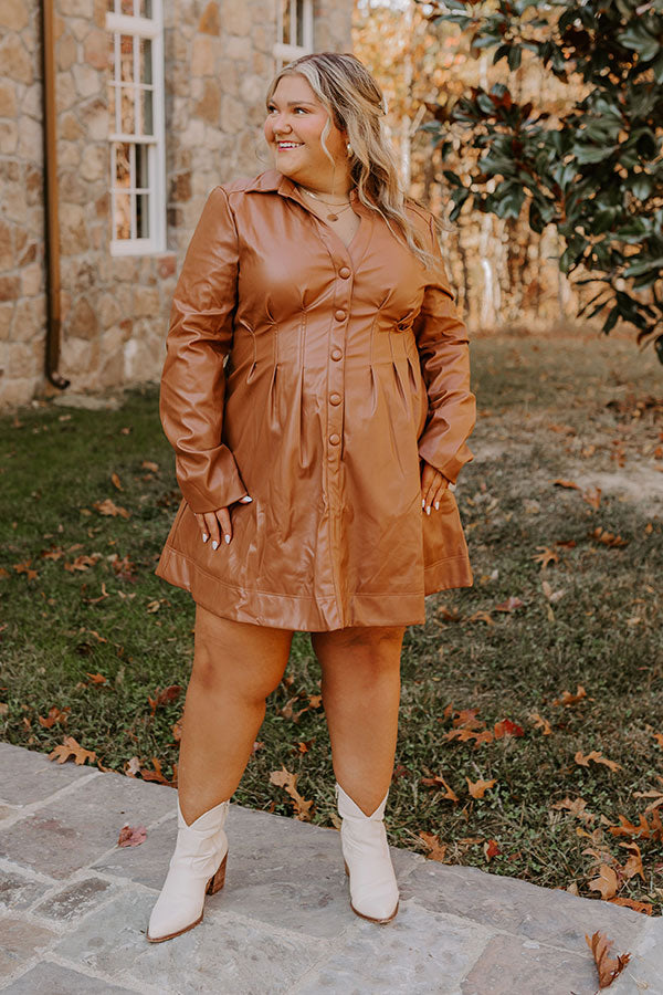 Mostly Amused Faux Leather Dress in Camel Curves