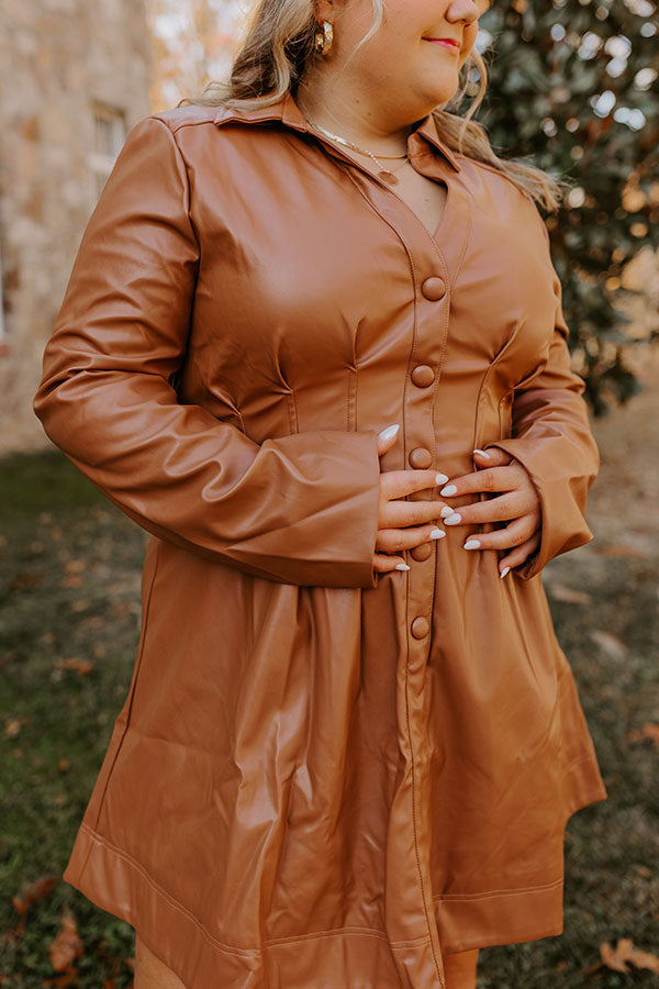 Mostly Amused Faux Leather Dress in Camel Curves
