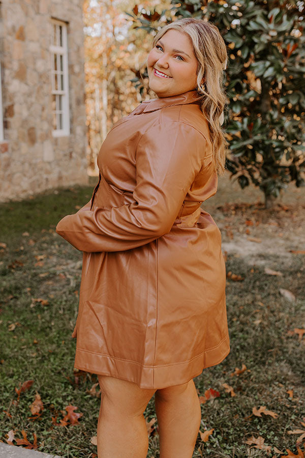 Mostly Amused Faux Leather Dress in Camel Curves