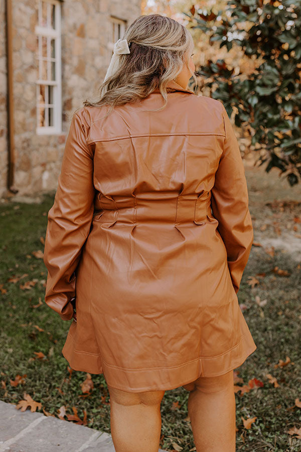 Mostly Amused Faux Leather Dress in Camel Curves