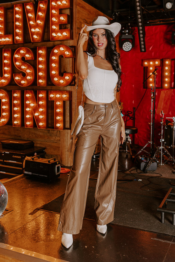 The Jamilet Faux Leather Cargo Pants In Brown