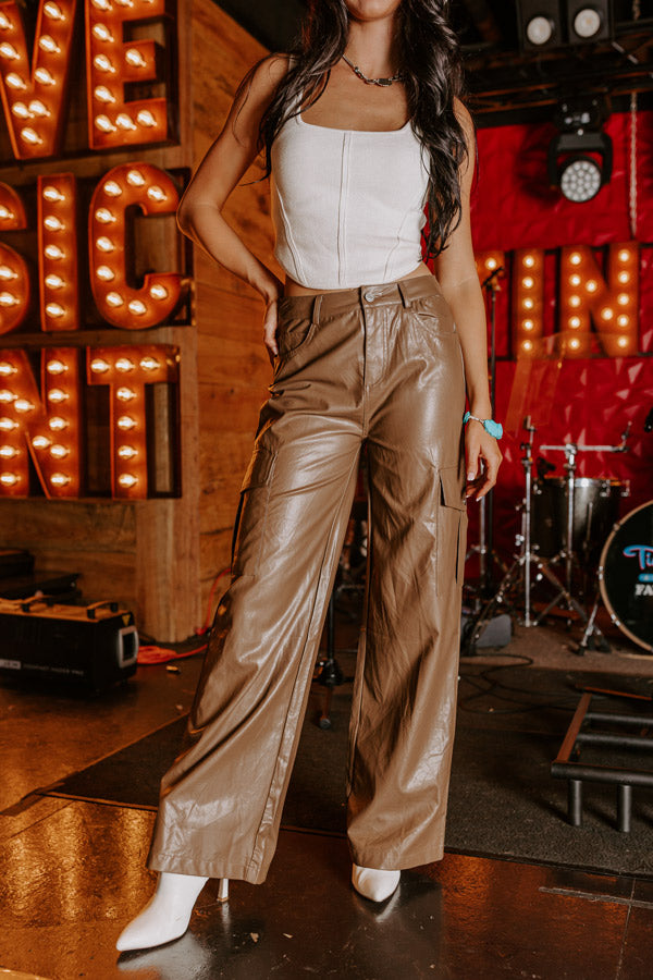 The Jamilet Faux Leather Cargo Pants In Brown