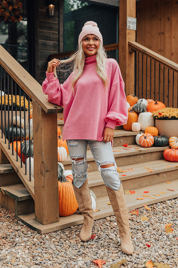 Easy To Style Ribbed Sweater Top in Pink