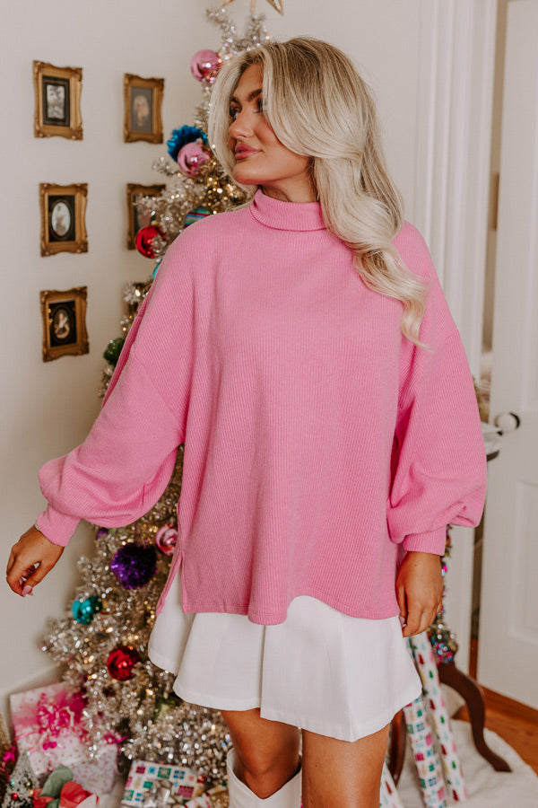 Easy To Style Ribbed Sweater Top in Pink