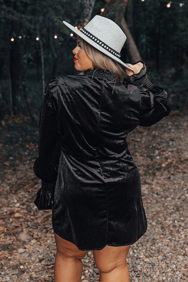 Fashionably Late Velvet Mini Dress In Black Curves