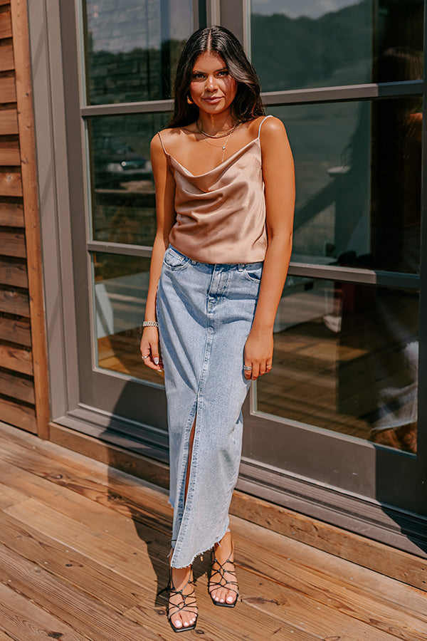 Stay Sophisticated Satin Top In Iced Latte