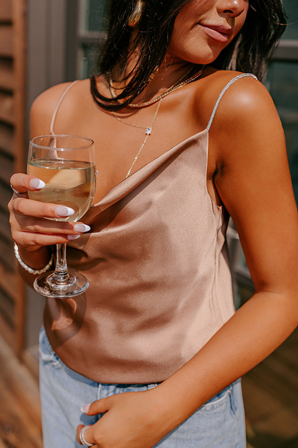 Stay Sophisticated Satin Top In Iced Latte