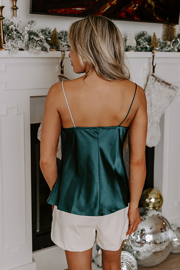 Stay Sophisticated Satin Top In Hunter Green