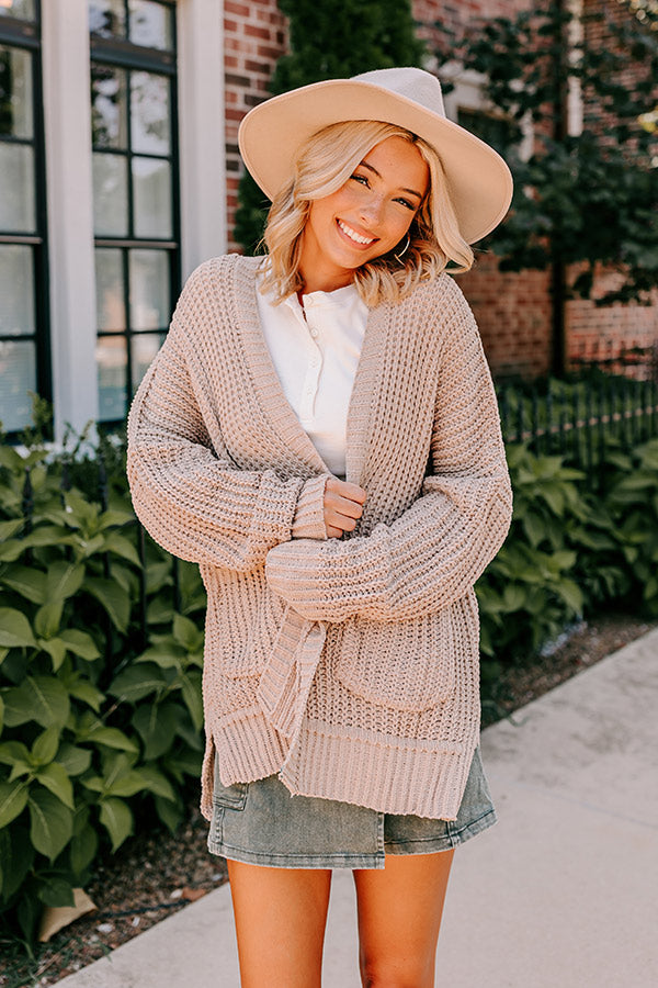Cozy And Chill Knit Cardigan In Iced Latte