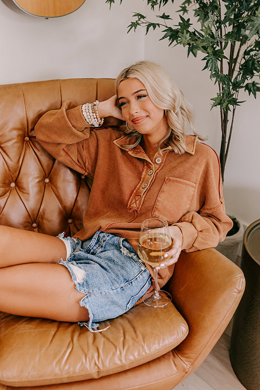 Proper Style Waffle Knit Sweatshirt In Rust
