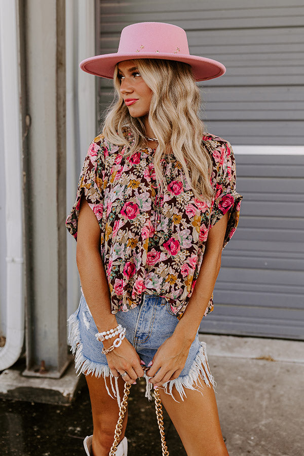 Florals Forward Chiffon Top in Brown