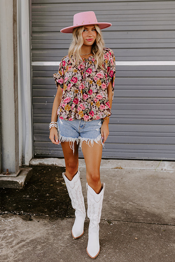 Florals Forward Chiffon Top in Brown