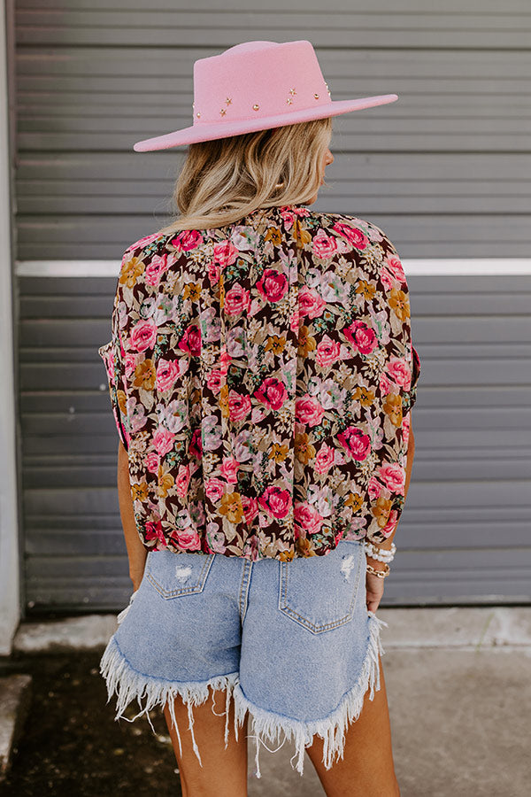 Florals Forward Chiffon Top in Brown