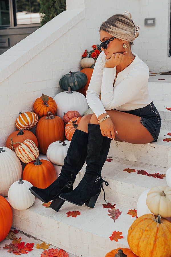 The Adelisa Faux Suede Knee High Boot In Black