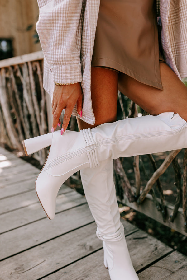 The Eliana Faux Leather Knee High Boot In White