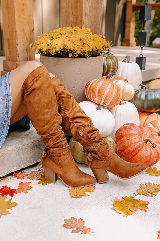 The Evelyn Faux Suede Knee High Boot In Brown