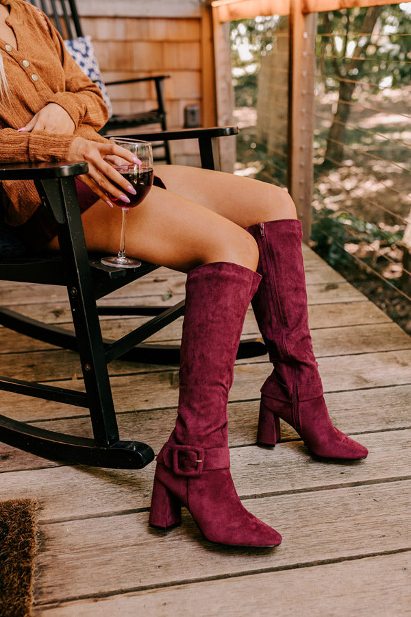 The Adeline Faux Suede Knee High Boot In Maroon