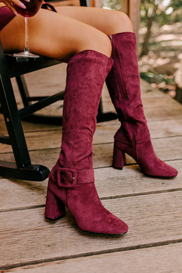 The Adeline Faux Suede Knee High Boot In Maroon