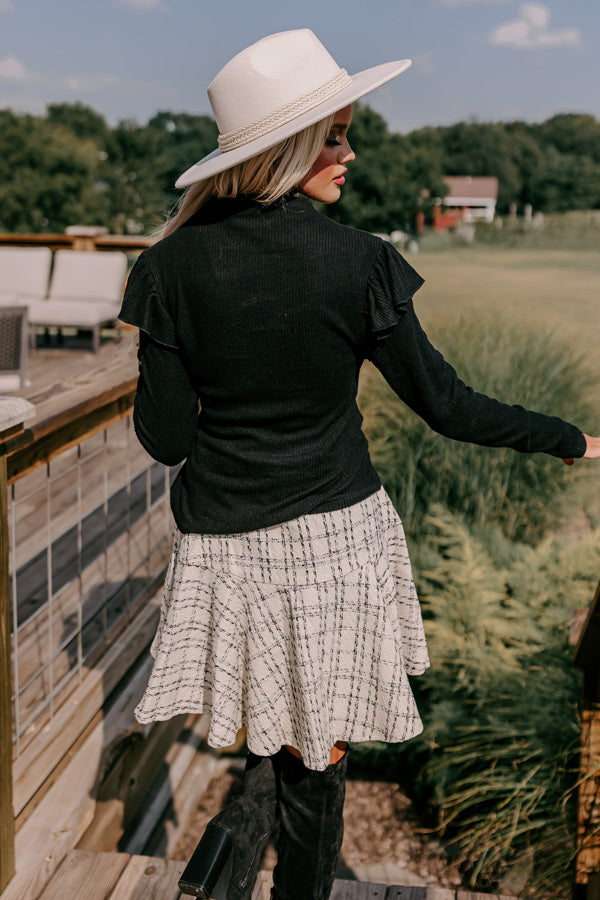 Fashionably Late Ruffle Top in Black