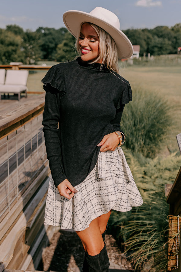 Fashionably Late Ruffle Top in Black