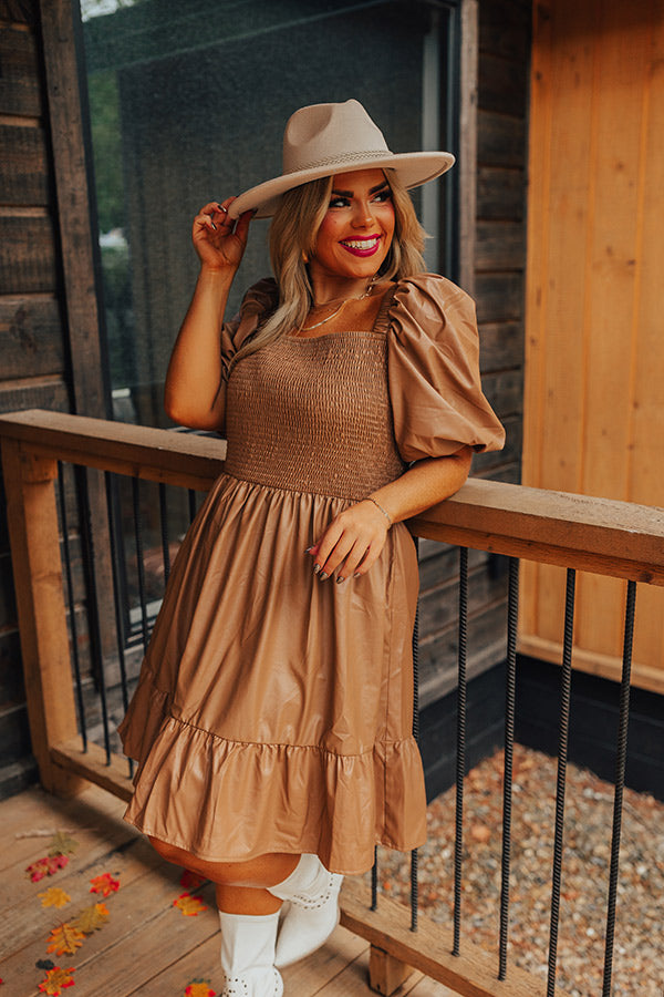 Naturally Radiant Faux Leather Smocked Dress Curves