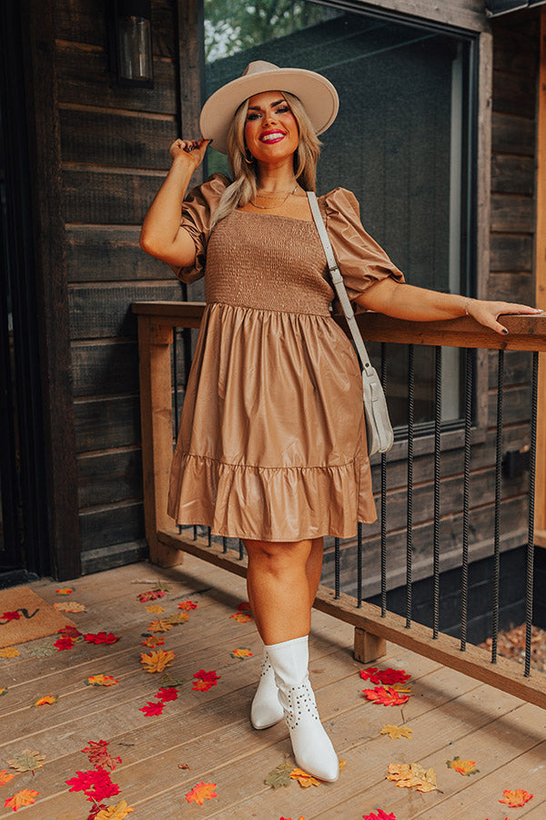 Naturally Radiant Faux Leather Smocked Dress Curves