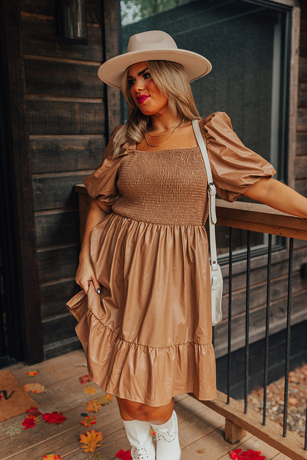 Naturally Radiant Faux Leather Smocked Dress Curves