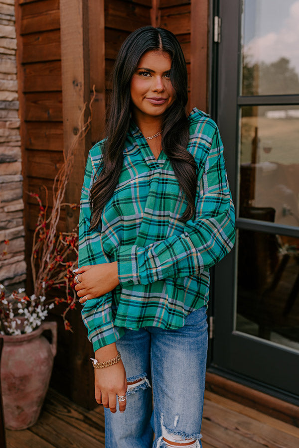 Catching Feelings Plaid Top In Green