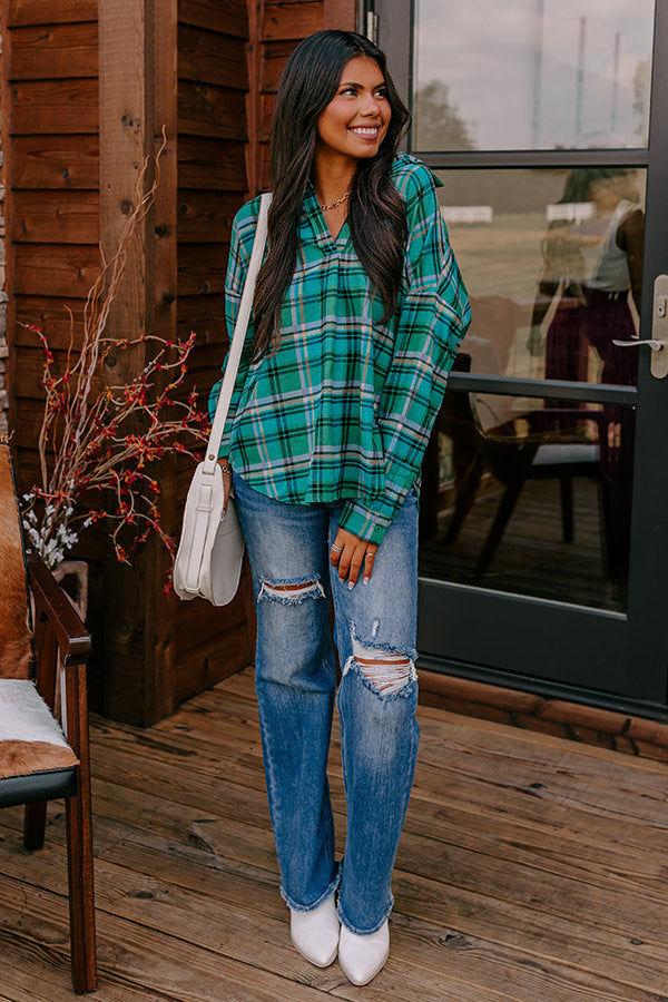 Catching Feelings Plaid Top In Green