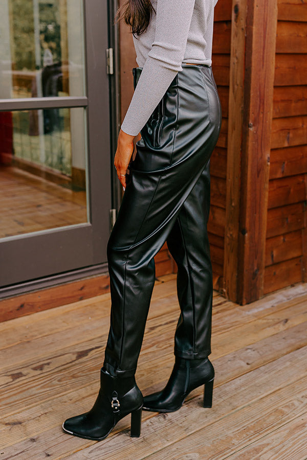 The Luna High Waist Faux Leather Trousers In Black