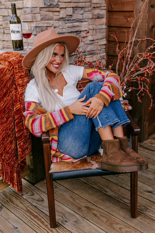 The Arabella Faux Suede Platform Boot In Chestnut