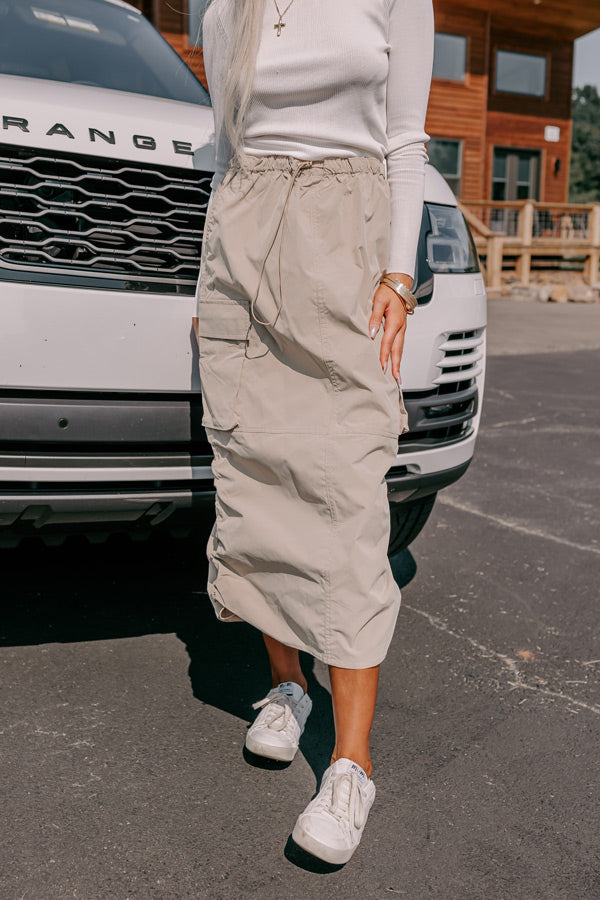 Cool Energy Cargo Midi Skirt in Warm Taupe