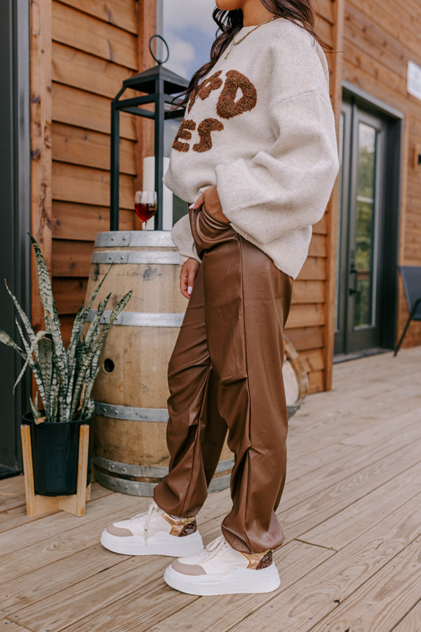 The Aubrey High Waist Faux Leather Pants In Chocolate
