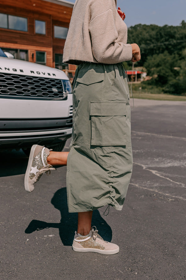 Cool Energy Cargo Midi Skirt in Sage