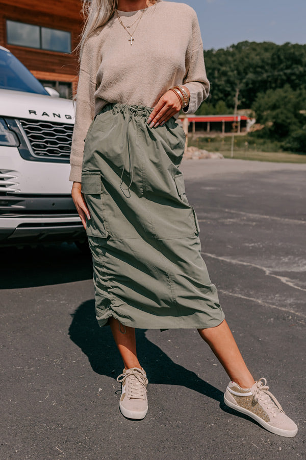 Cool Energy Cargo Midi Skirt in Sage