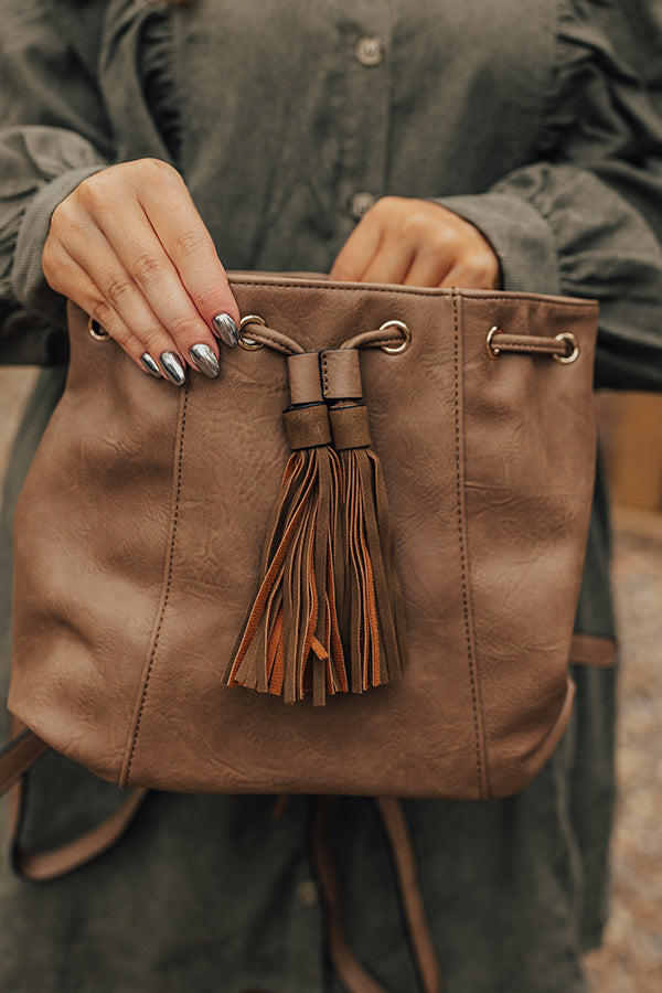 The Kenzo Faux Leather Fringe Backpack In Taupe