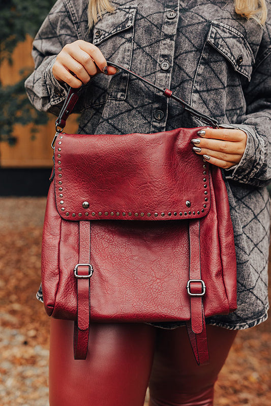 Autumn Treasure Faux Leather Backpack In Wine