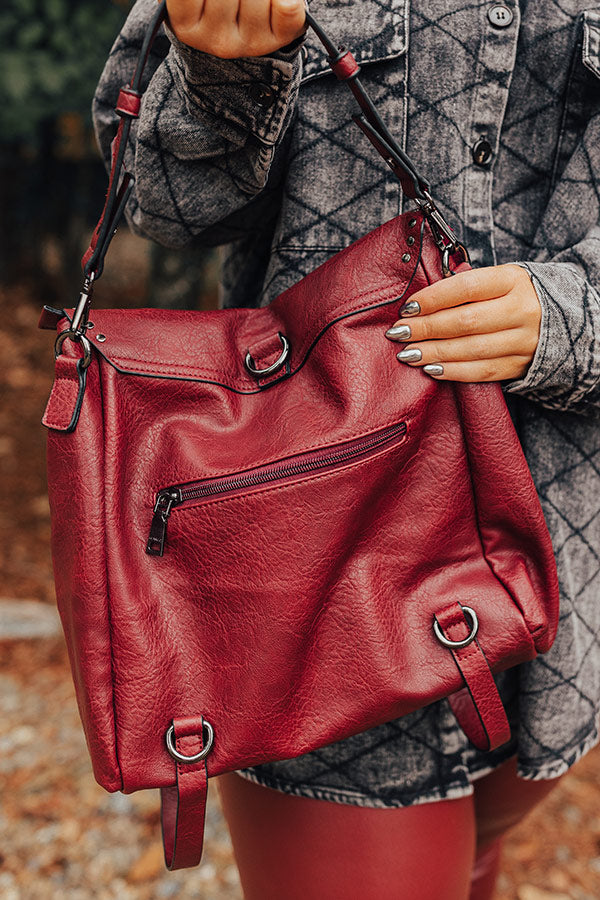 Autumn Treasure Faux Leather Backpack In Wine