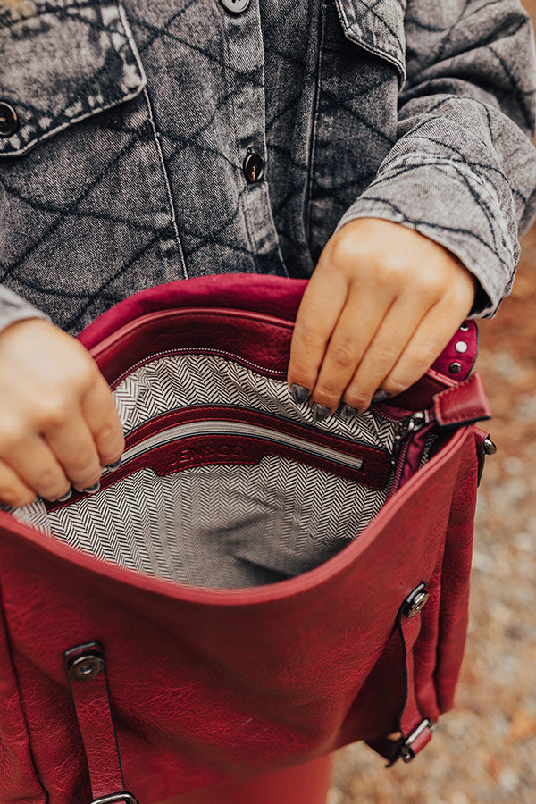 Autumn Treasure Faux Leather Backpack In Wine