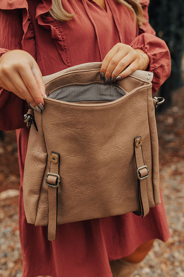 Autumn Treasure Faux Leather Backpack In Iced Latte